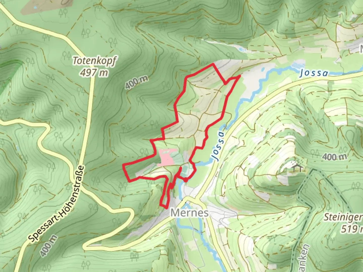 An image depicting the trail Jossablick and Barfusspfad Loop and its surrounding area.