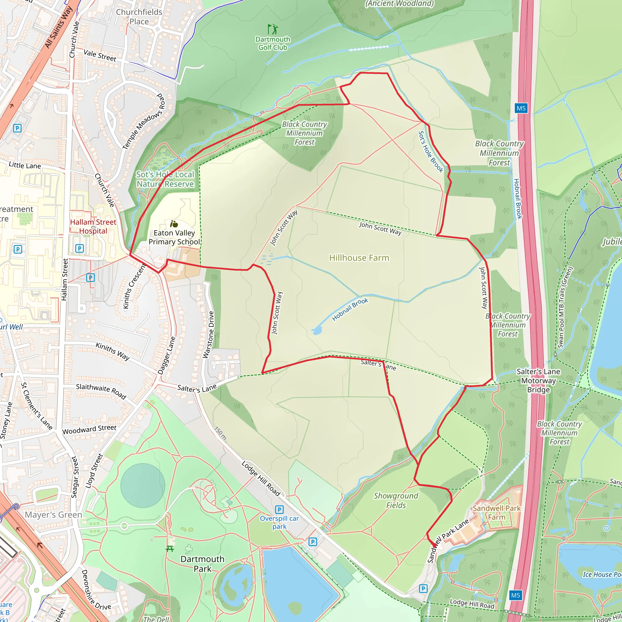 Sandwell Valley Country Park Loop mobile static map