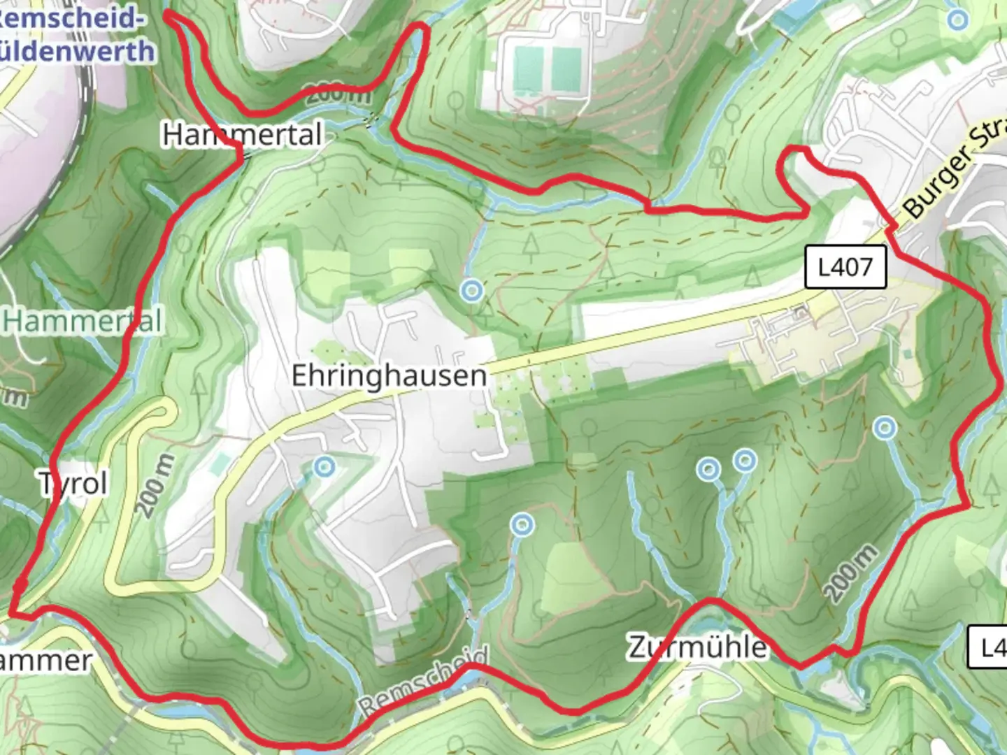 An image depicting the trail Ehringhausen Loop via Tyrol and its surrounding area.