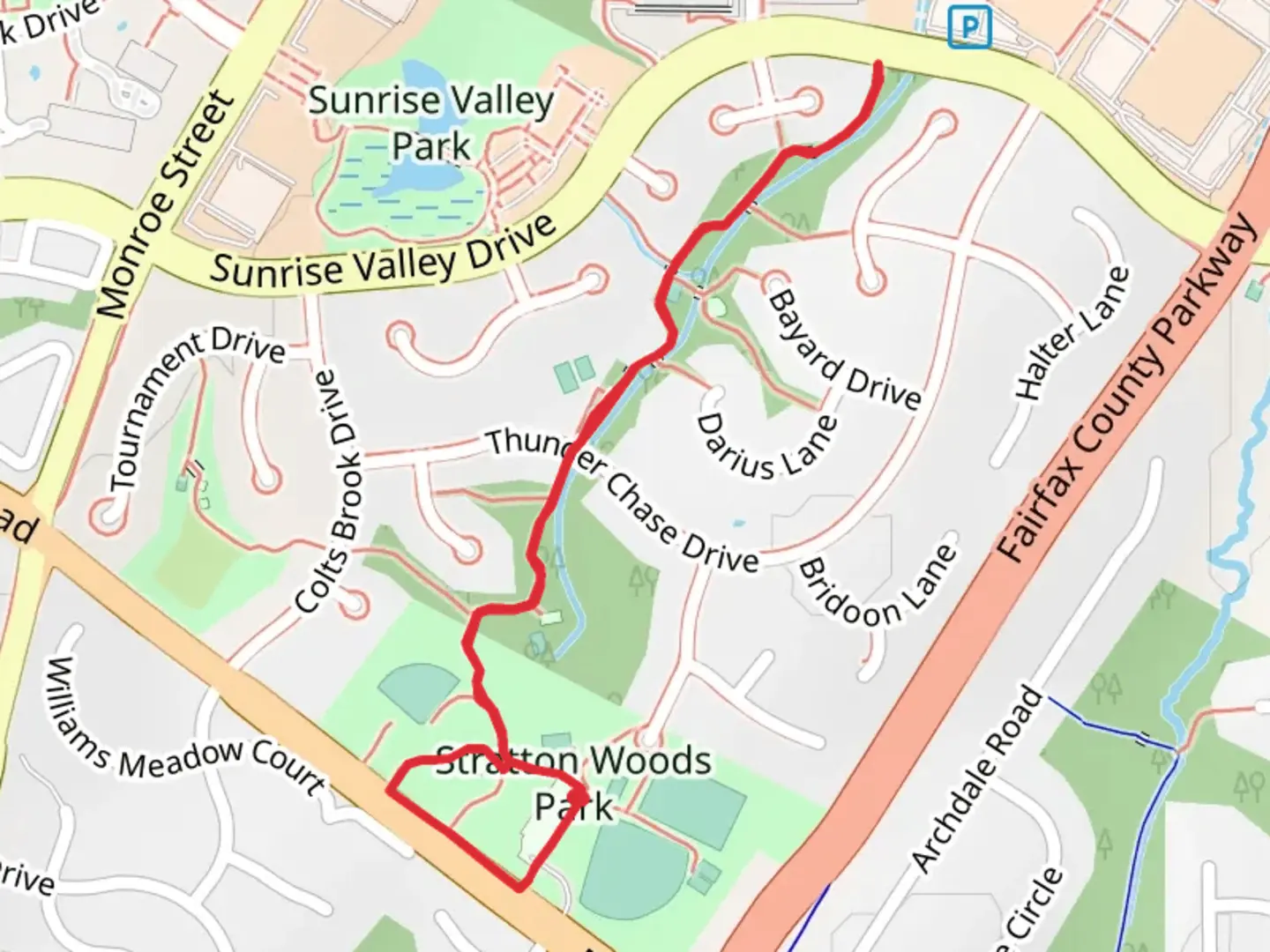 An image depicting the trail Stratton Woods Park Loop and its surrounding area.