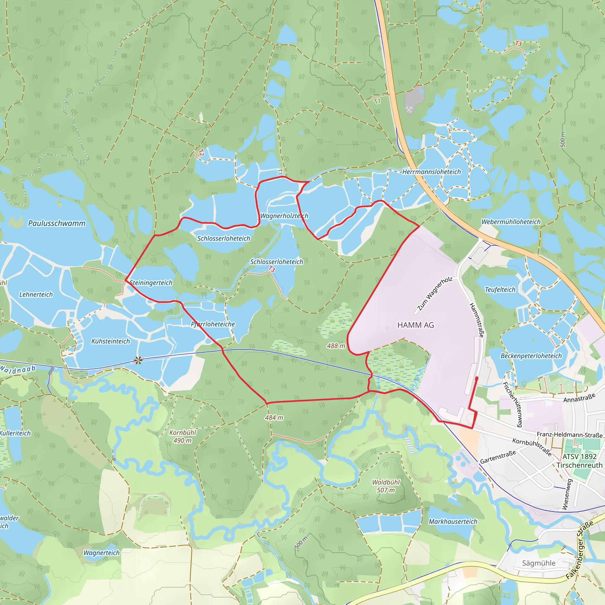 Wagnerholzteich, Schlosserloheteich and Steiningerteich Loop mobile static map