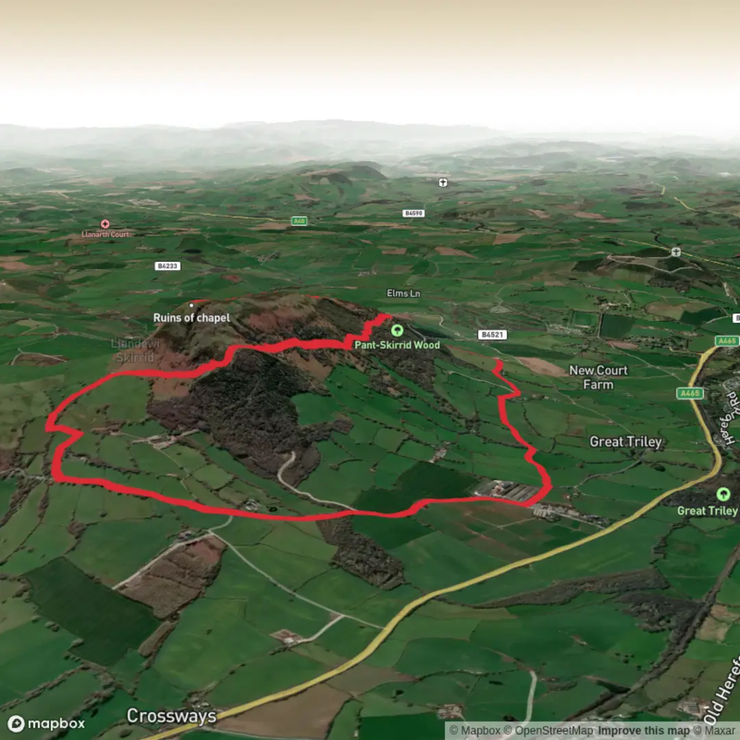 An image depicting the trail Around & Over Ysgyryd Fawr - Upper Limits UK and its surrounding area.