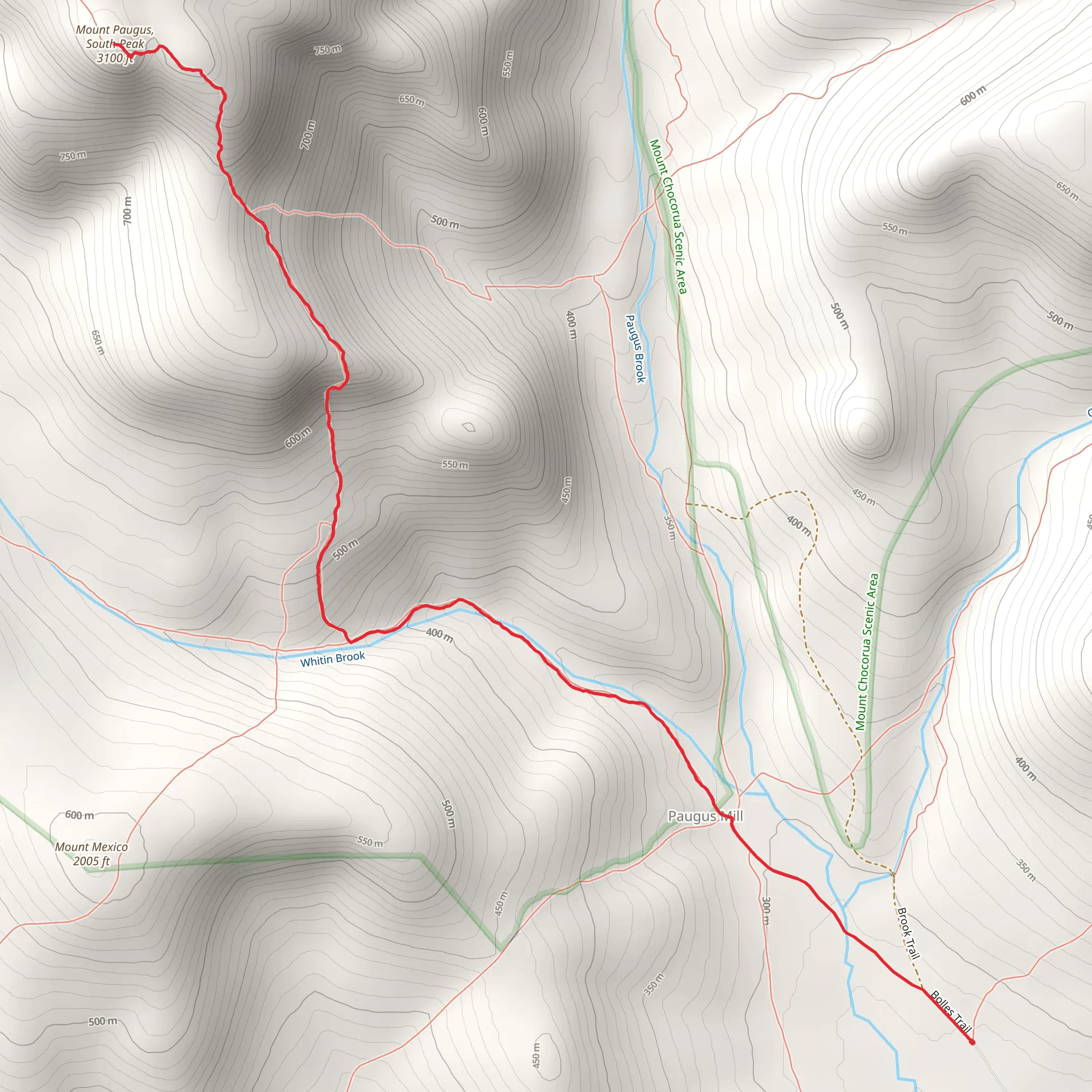 Old Paugus Trail via Bolles Trail mobile static map