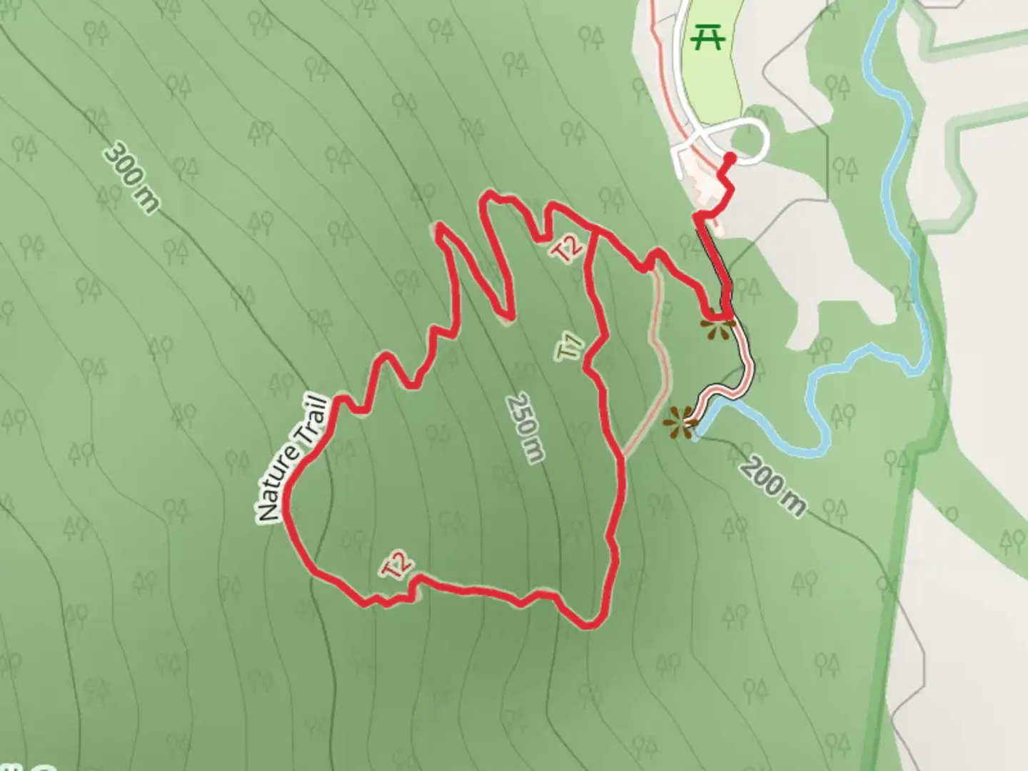 An image depicting the trail Nature Trail and Cutoff Trail Loop and its surrounding area.