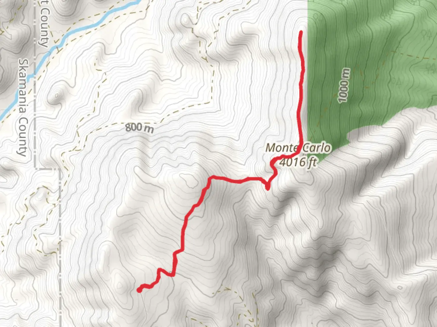 An image depicting the trail Monte Carlo via Buck Creek Trail and its surrounding area.