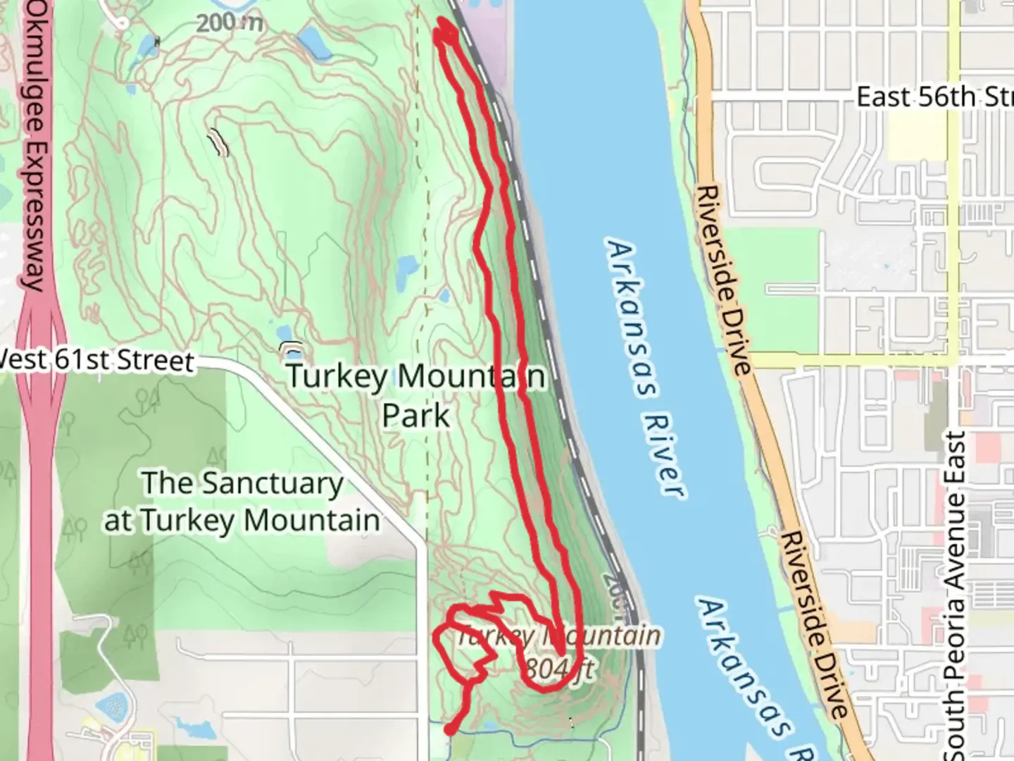 An image depicting the trail Turkey Mountain and Yellow Trail Loop and its surrounding area.