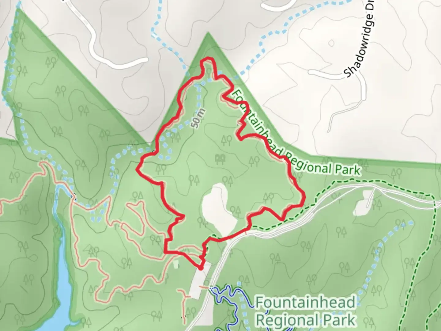 An image depicting the trail Blue Equestrian and White Loop Trail and its surrounding area.
