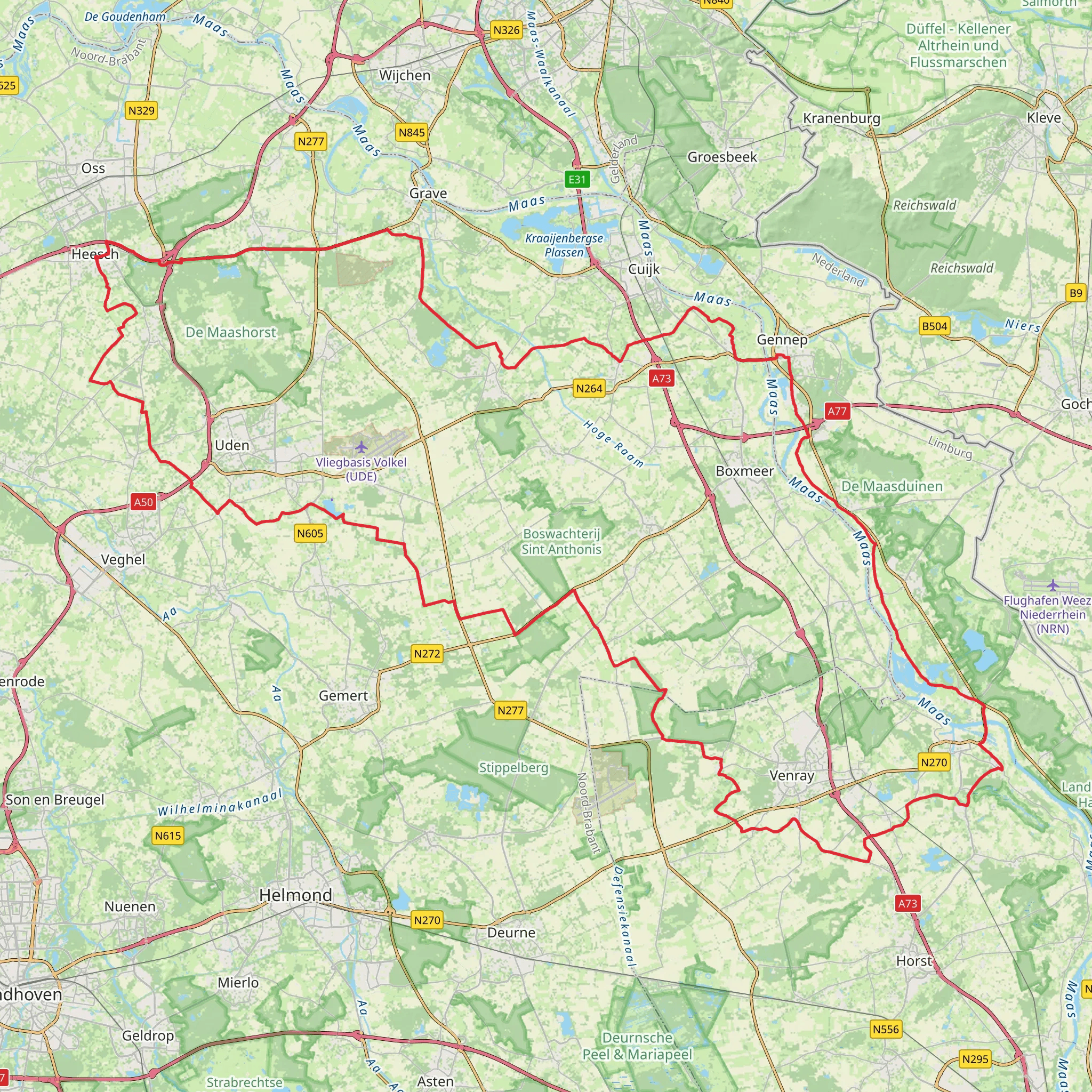 Rijksweg, Graafseweg, Veerweg, Hoofdstraat and Tetefoonstraat Loop mobile static map
