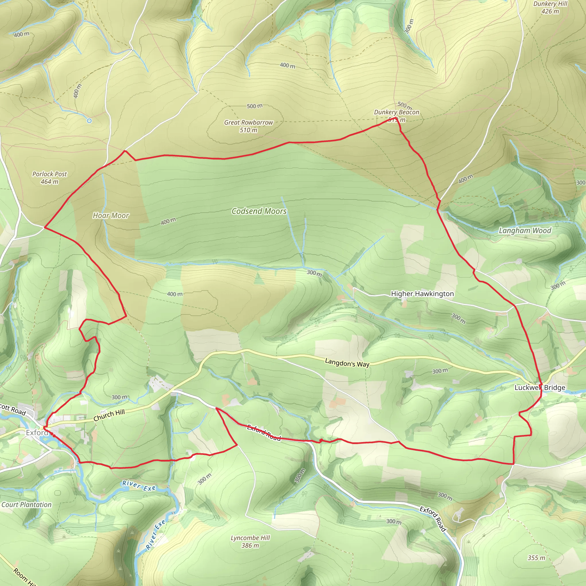 Exford and Dunkery Beacon Loop mobile static map