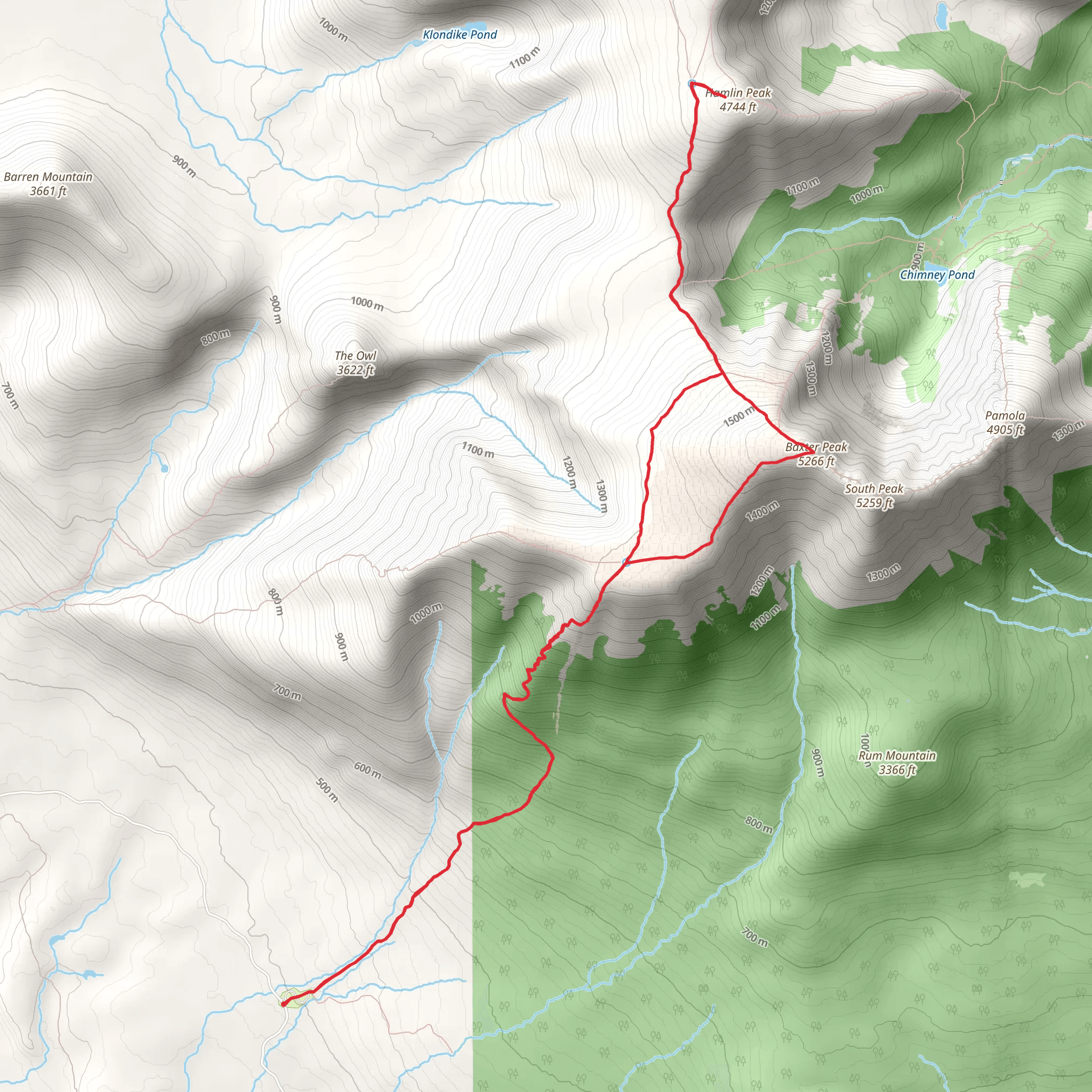Mount Katahdin and Hamlin Peak via Abol Slide Trail mobile static map
