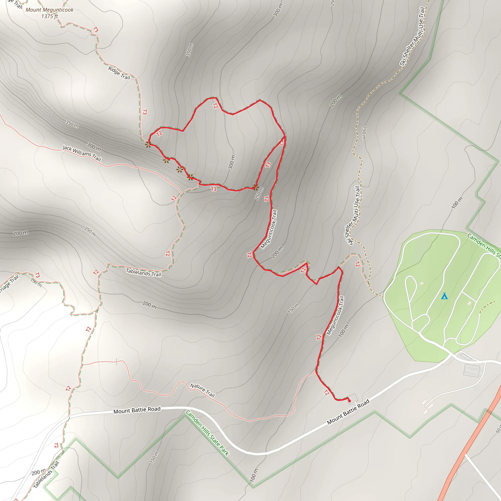 Megunticook Trail from Mount Battie Road Loop mobile static map