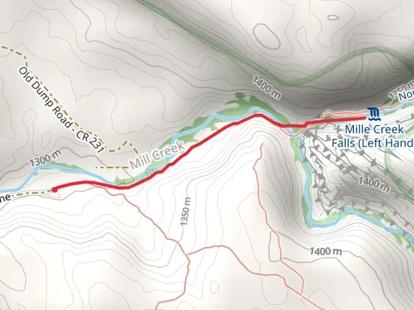 An image depicting the trail Mill Creek Walk Out and Back and its surrounding area.
