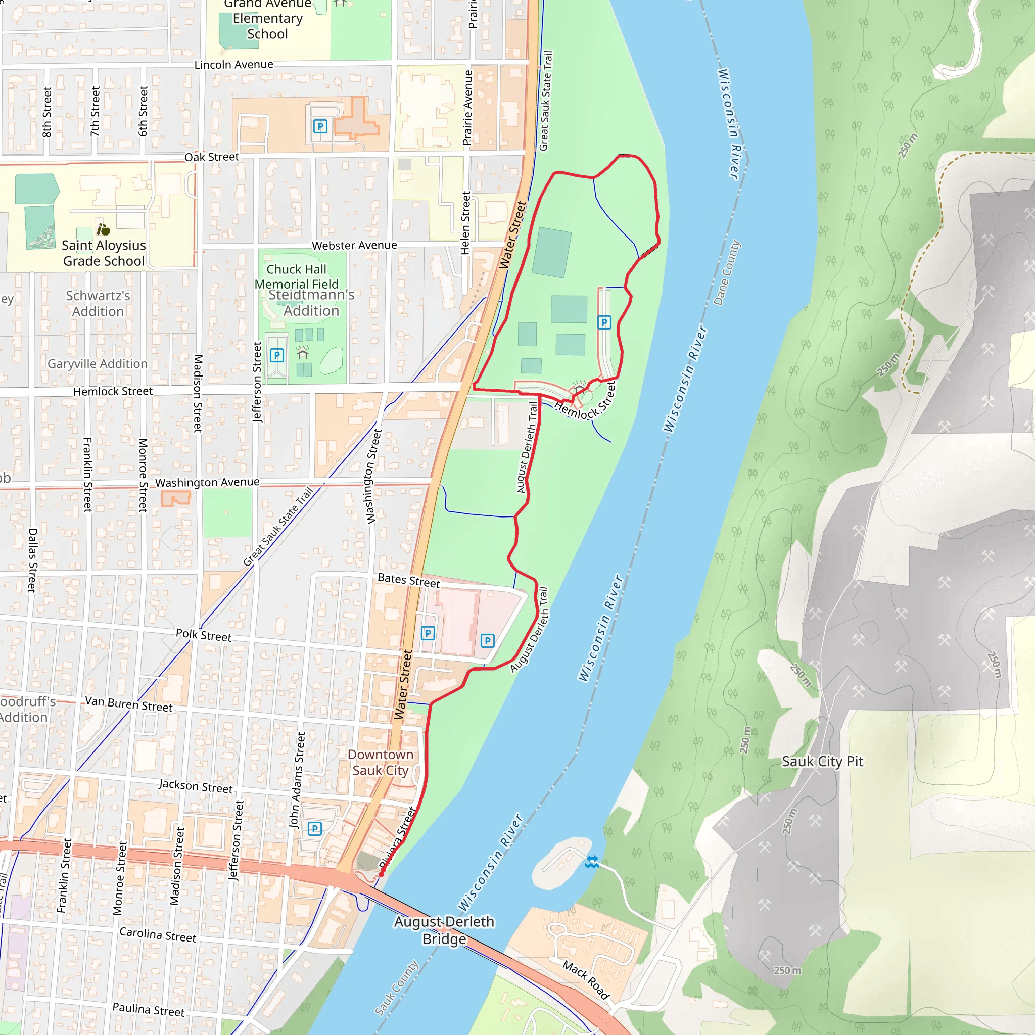 August Derleth Trail and Sauk Prairie Riverfront Park Loop mobile static map