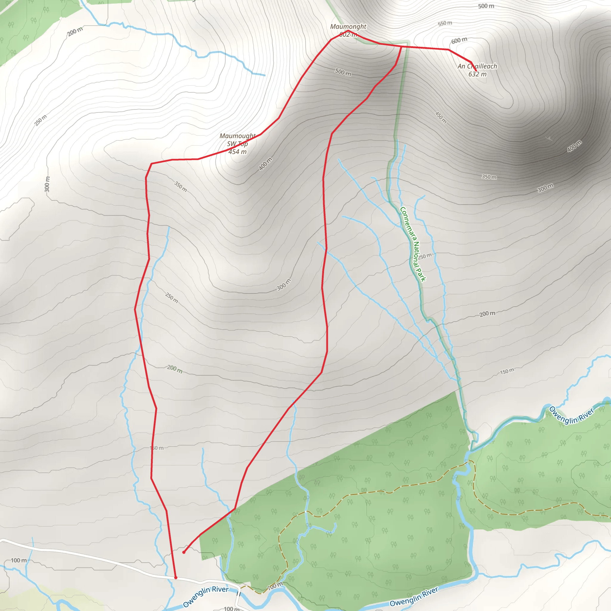 Maumonght and An Chailleach Loop from Galway mobile static map