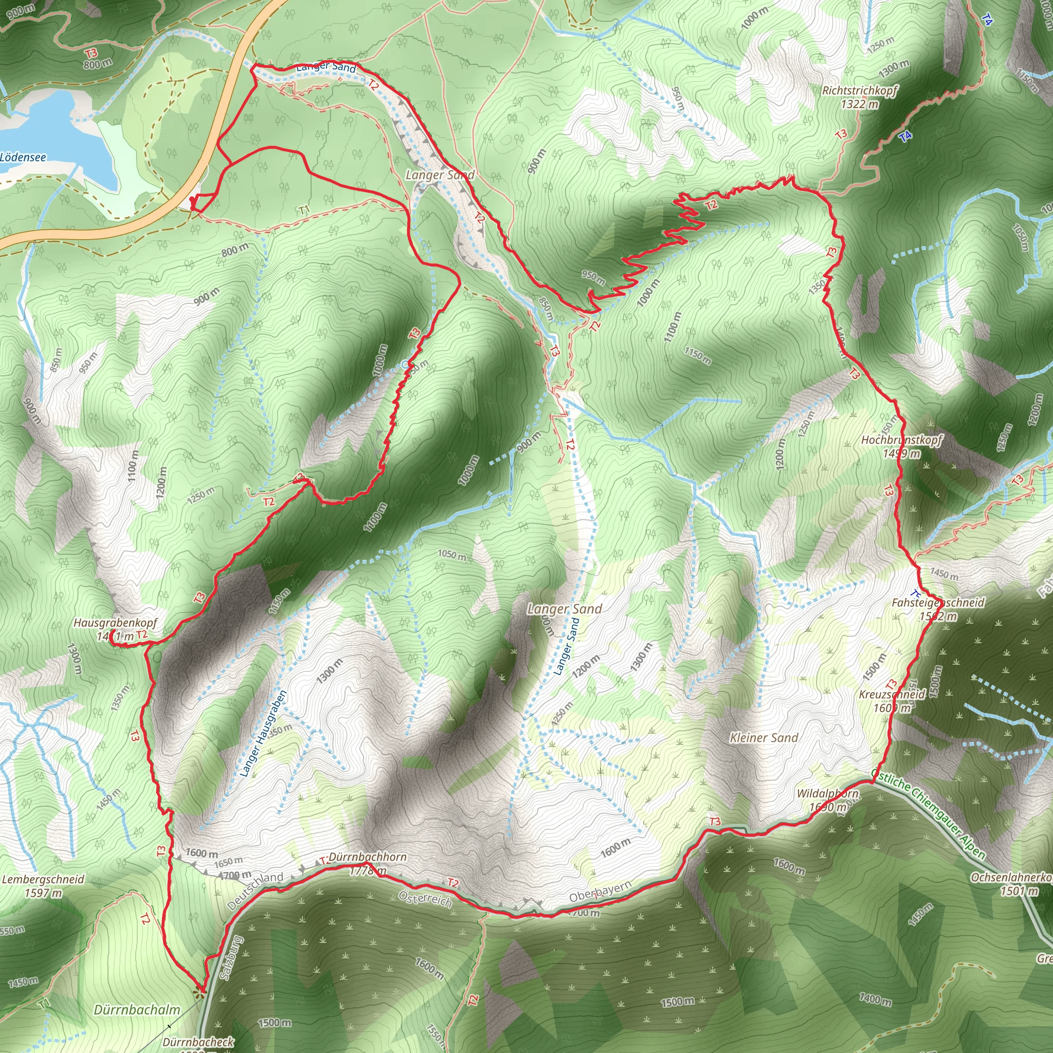 Hausgrabenkopf, Dürnbachhorn, Wildalphorn and Hochbrunstkopf Loop mobile static map