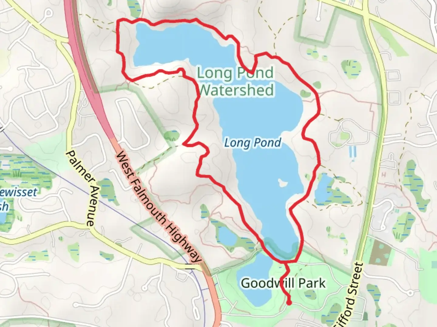 An image depicting the trail Grews Pond - Long Pond Loop and its surrounding area.
