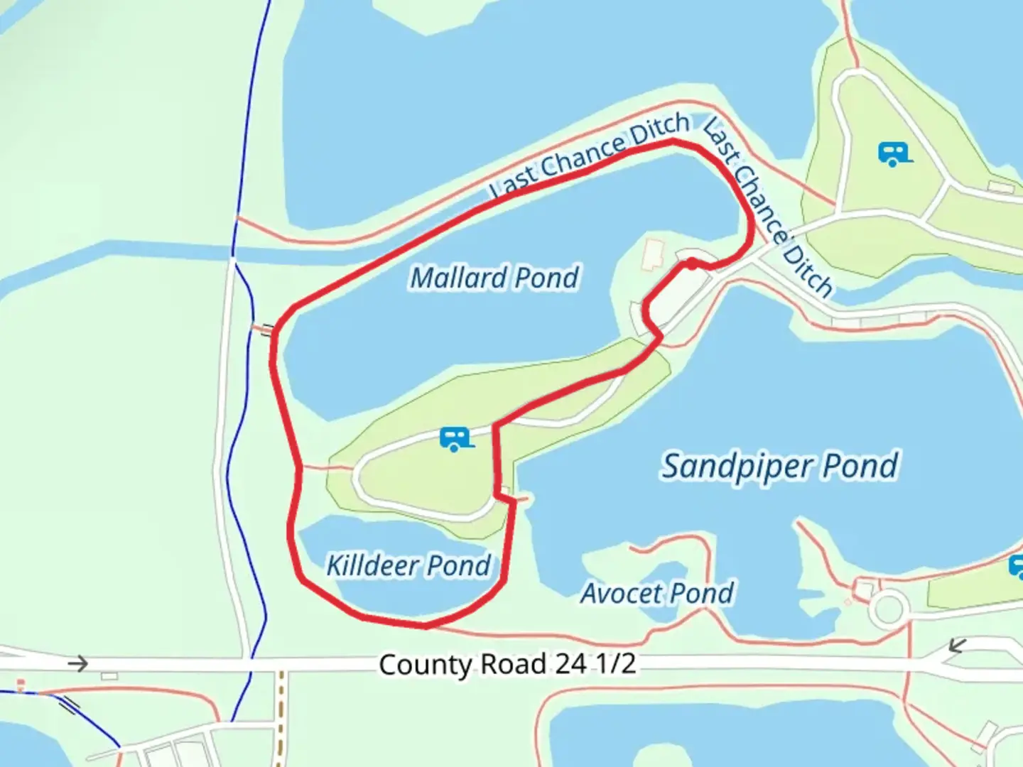 An image depicting the trail Mallard and Killdeer Pond Loop and its surrounding area.