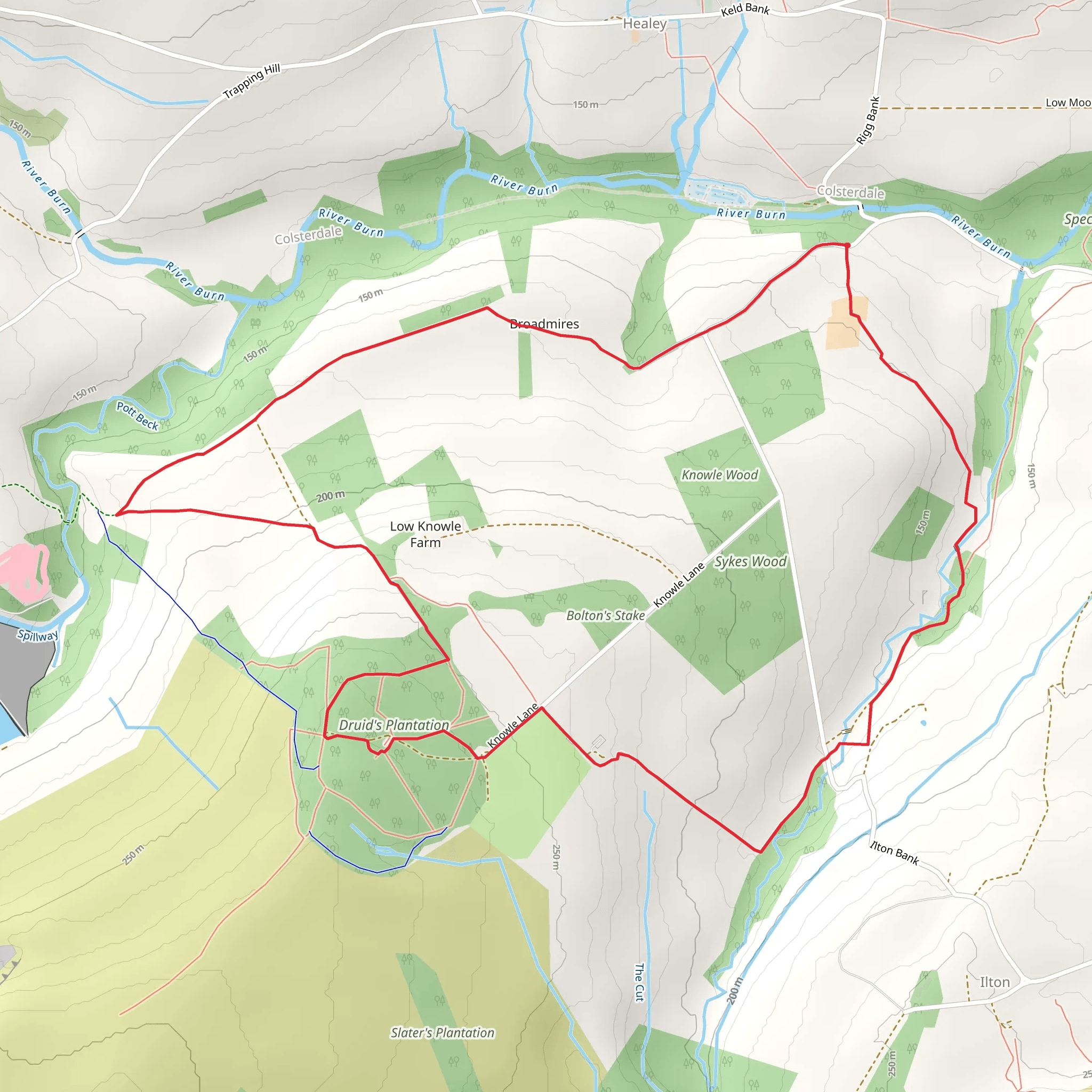 River Burn - Leighton Reservoir - Druid's Temple and Sole Beck mobile static map
