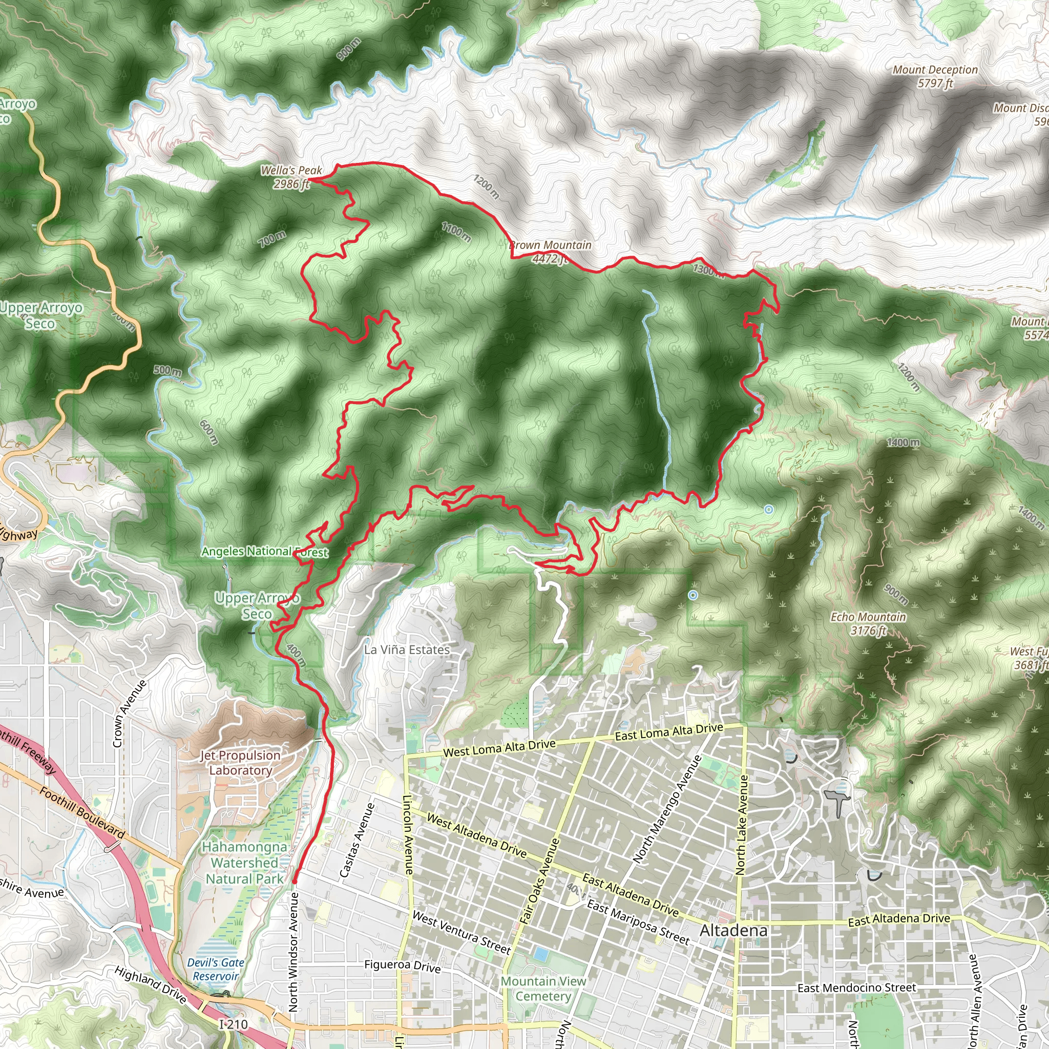 Wella's Peak, Brown Mountain and Tom Sloan Saddle Loop mobile static map