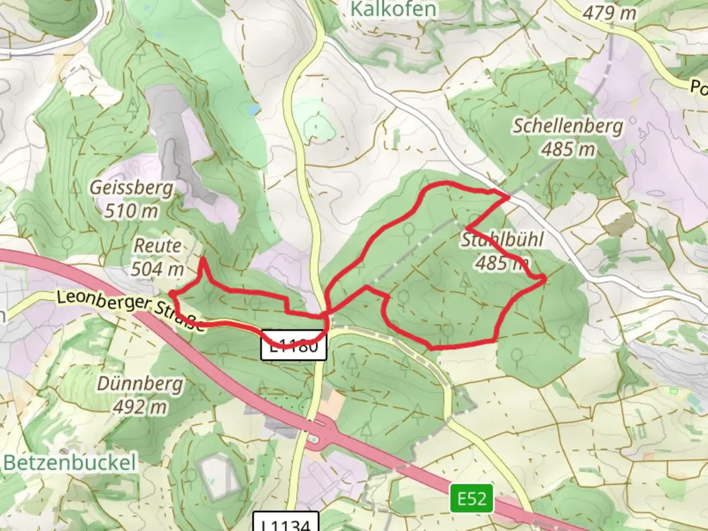 An image depicting the trail Stahlbühl Loop and its surrounding area.