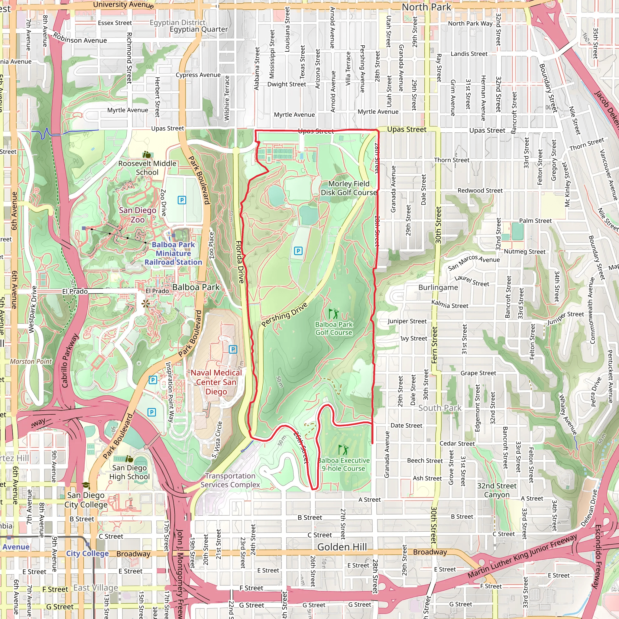 Balboa Park Golf Course Loop mobile static map