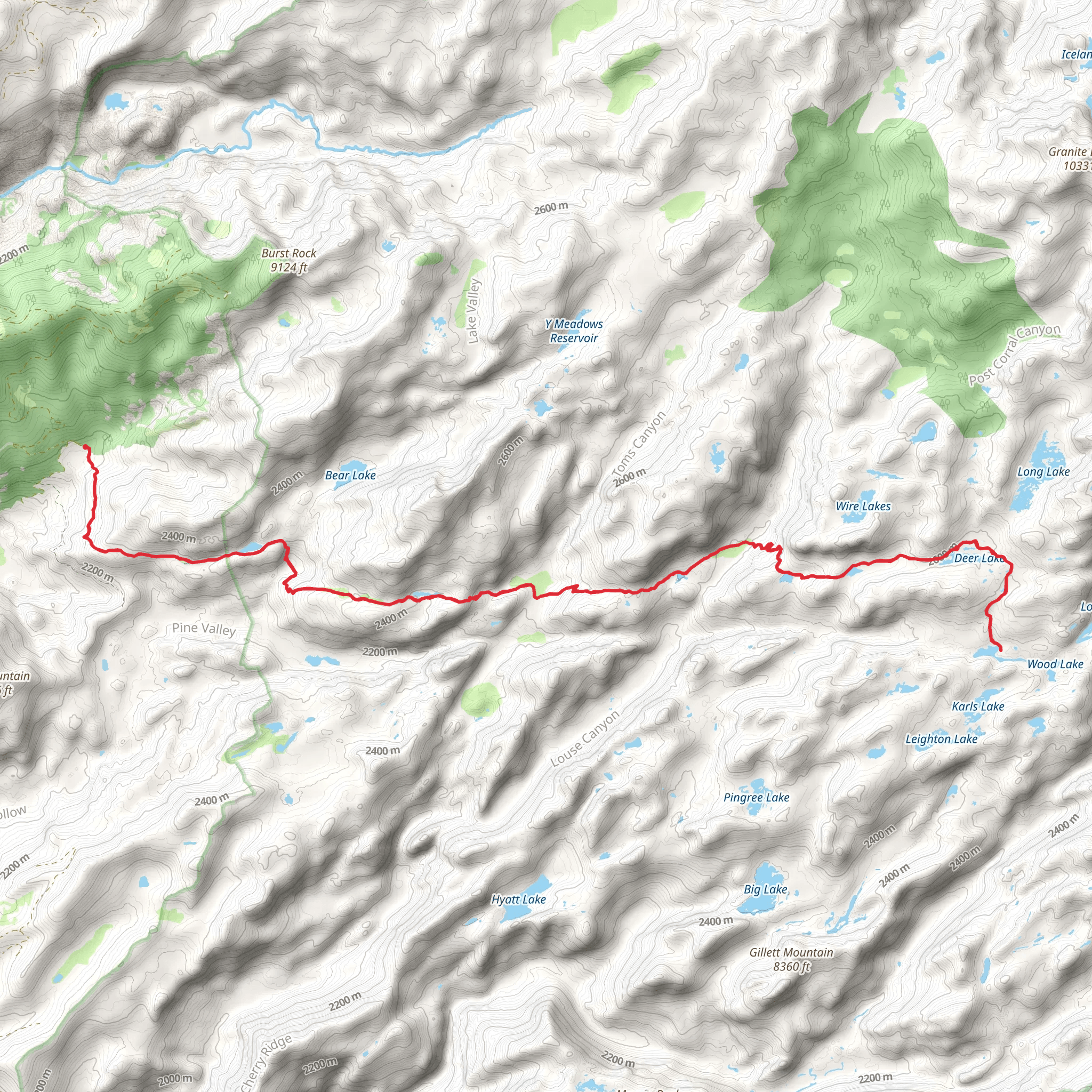Wood - Deer Lake, Piute Lake and Gem Lake via Crabtree Trail mobile static map