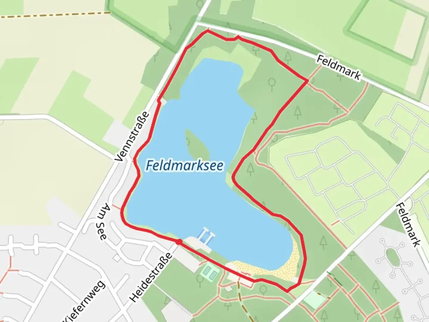 An image depicting the trail Feldmarksee Loop and its surrounding area.