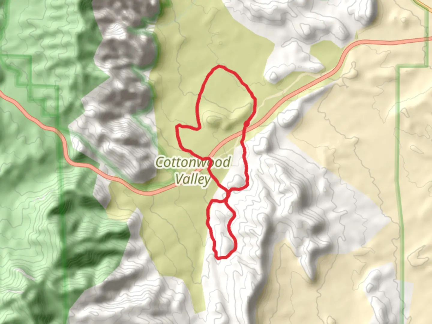 An image depicting the trail Badger Pass, Latenight and Mustang Loop Trail and its surrounding area.