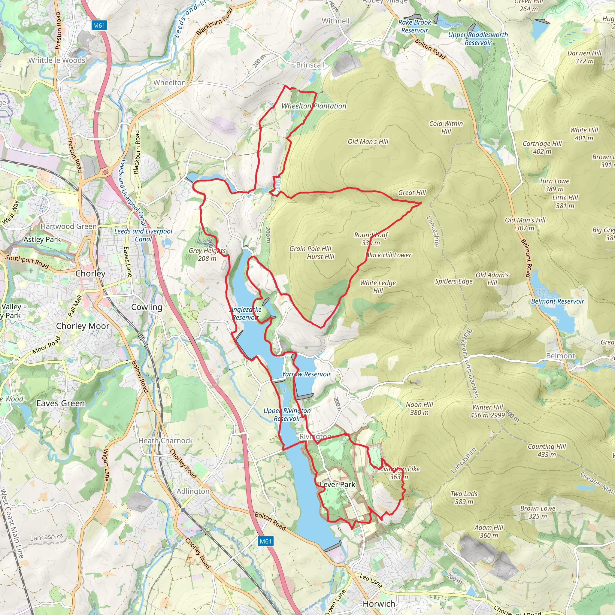 Anglezarke Circuit from Rivington mobile static map