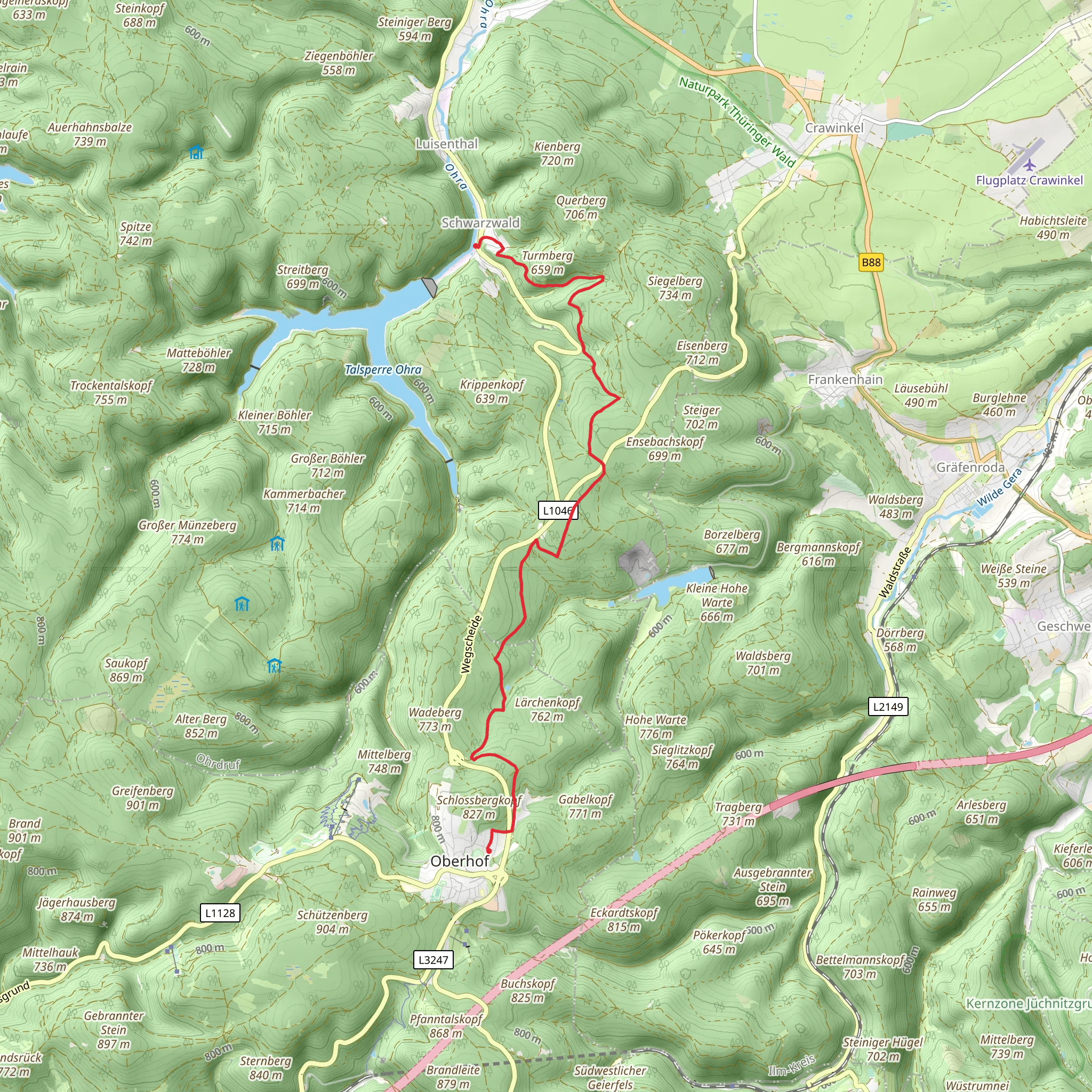 Oberhof to Schwarzwald via Herrenweg mobile static map