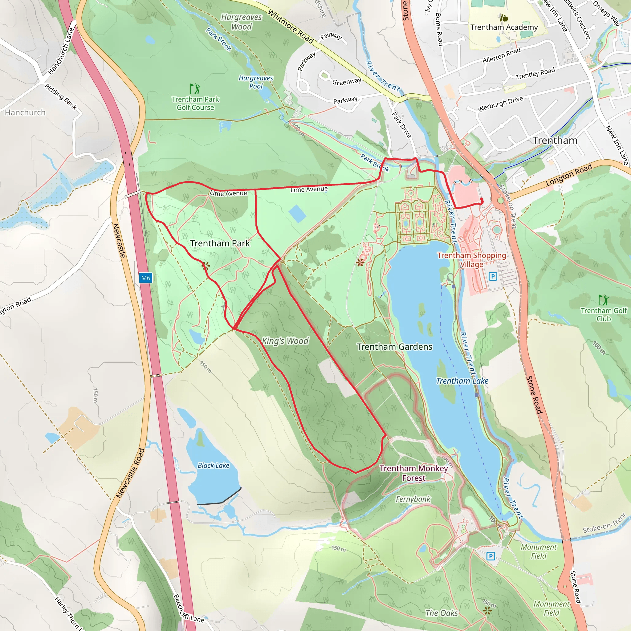 Trentham Park and King's Wood Loop mobile static map