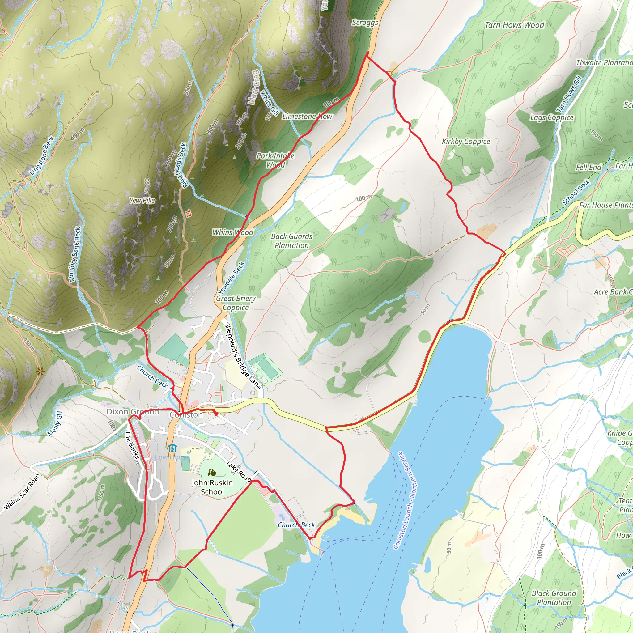 Coniston Circular Walk mobile static map