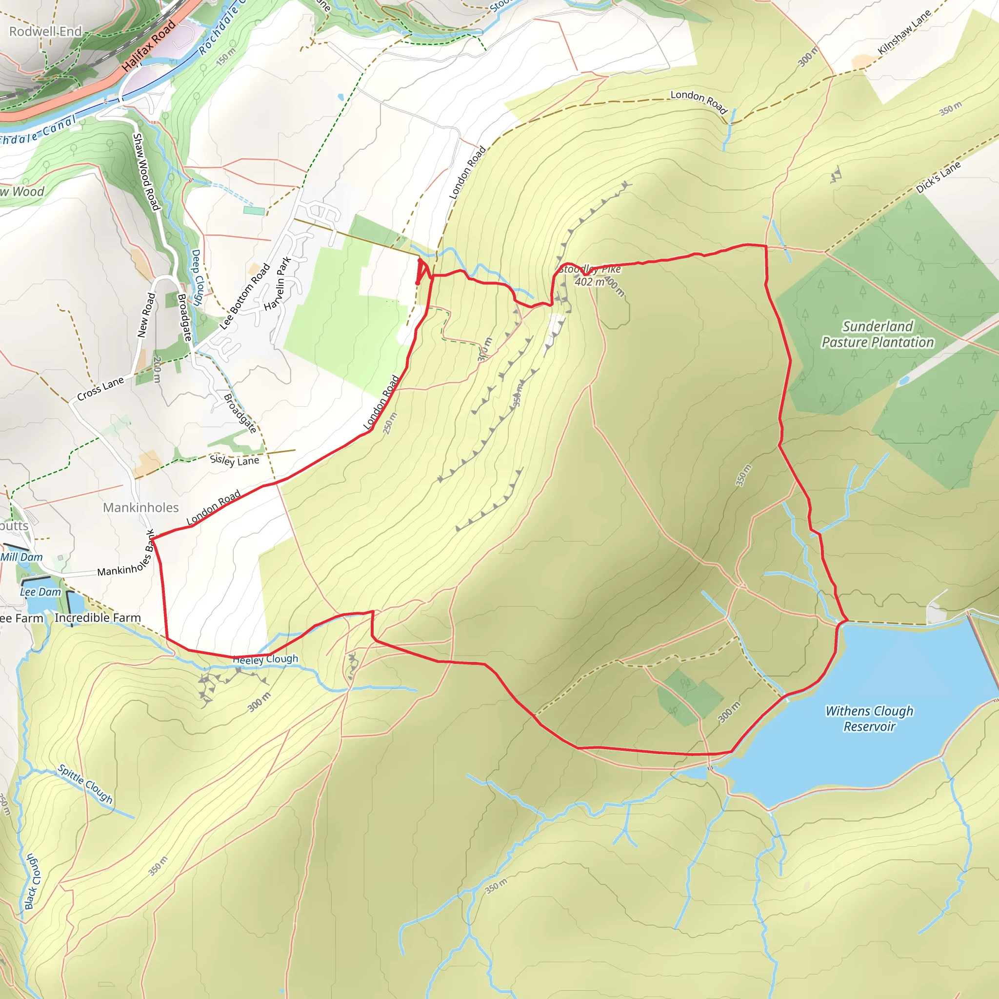 Stoodley Pike and Withens Clough Reservoir via Mary Towneley Loop mobile static map