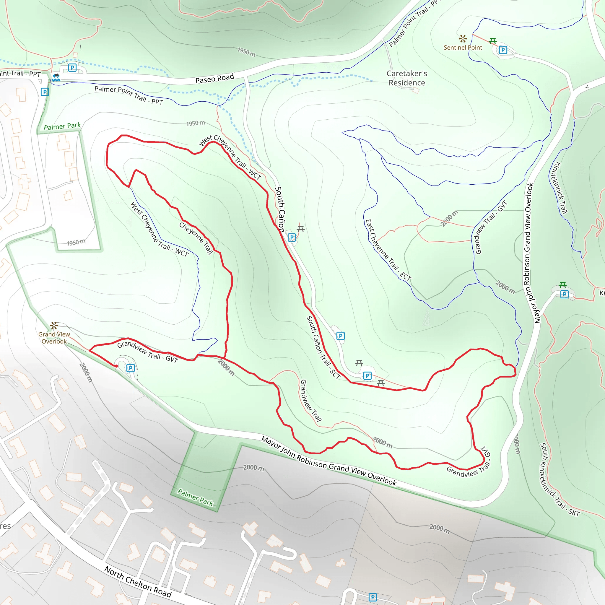 Grandview, Cheyenne and South Canon Loop Trail mobile static map