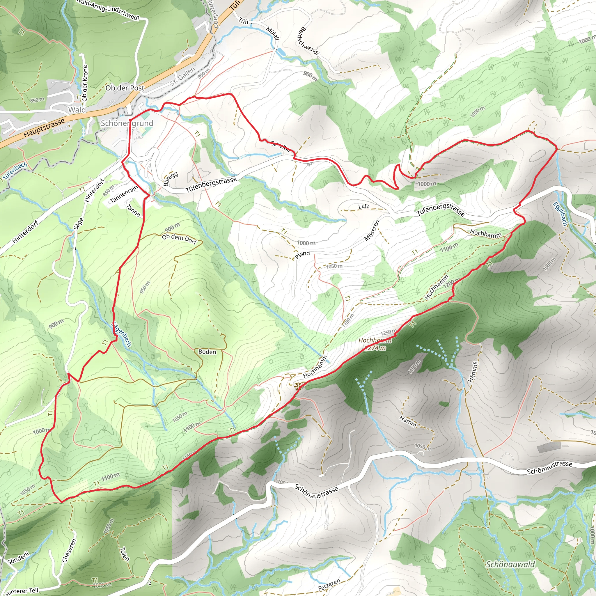 Schönengrund to Hochhamm Loop mobile static map