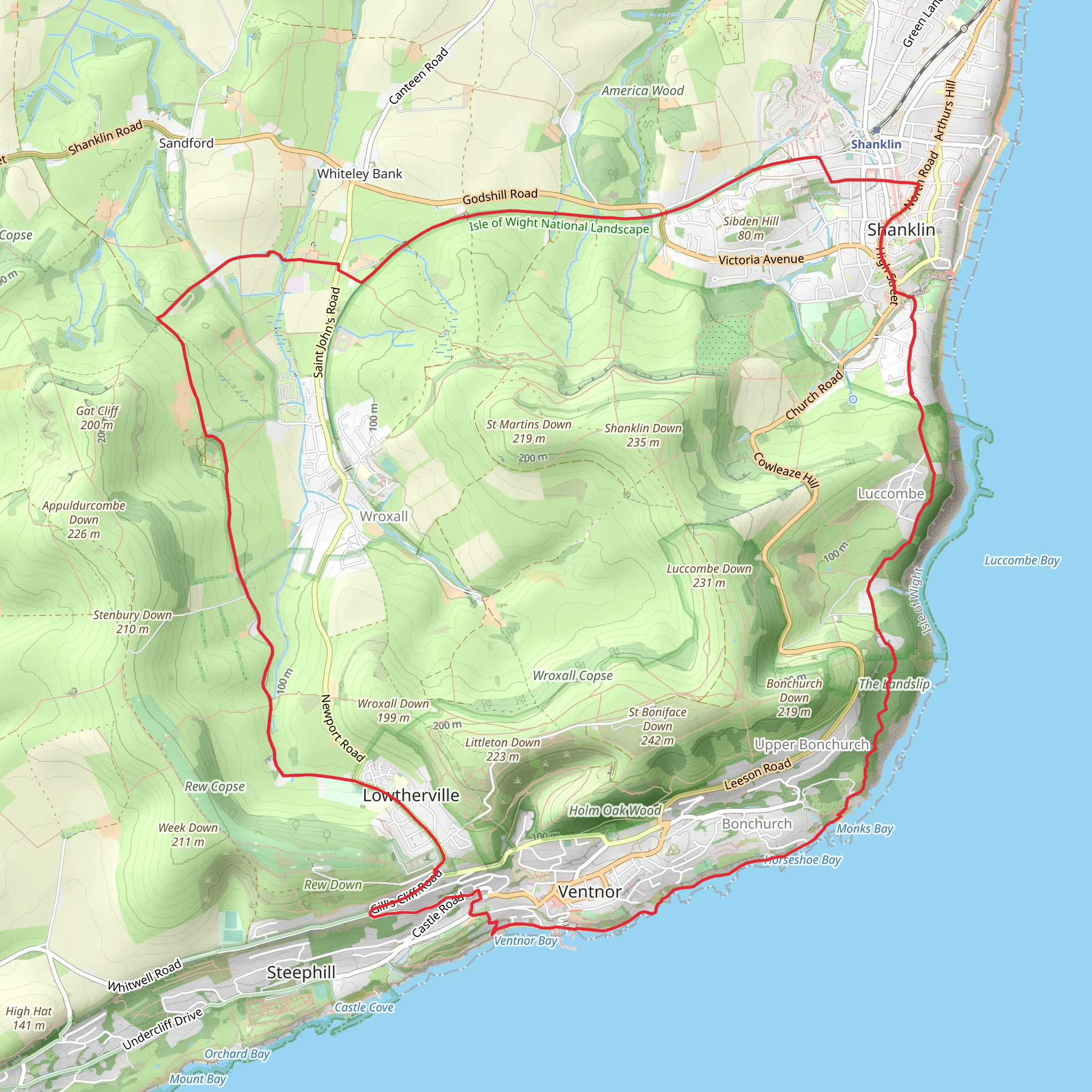 Donkey Sanctuary, The Landslip and Ventnor Bay via Coastal Path mobile static map