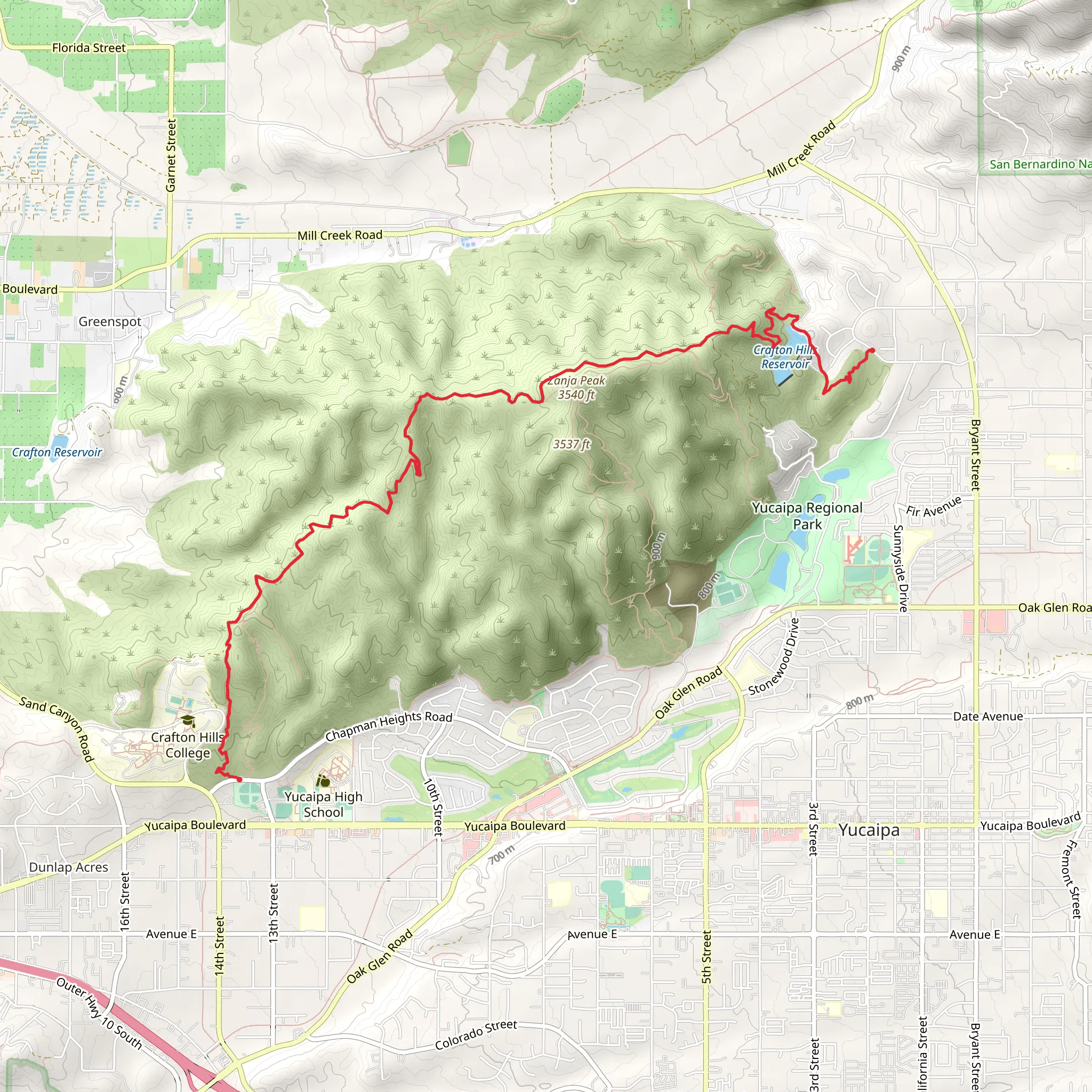 Three Hawks Trail and Crafton Hills Reservoir mobile static map