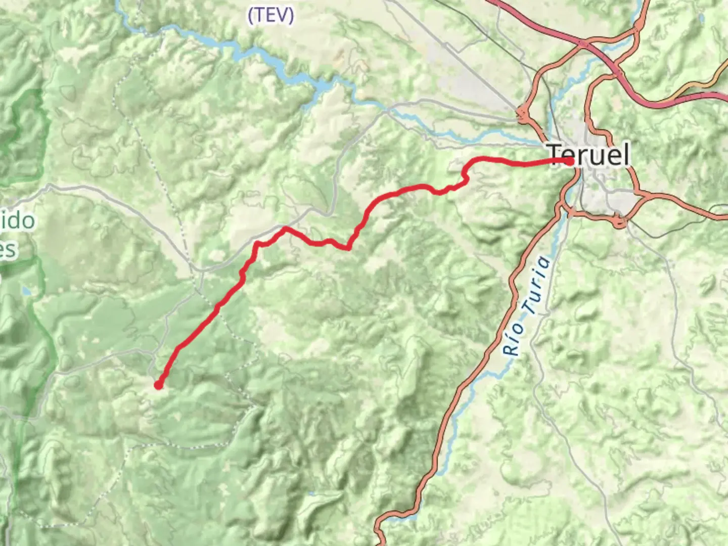 An image depicting the trail Teruel - Rubiales PR TE 006-a and its surrounding area.