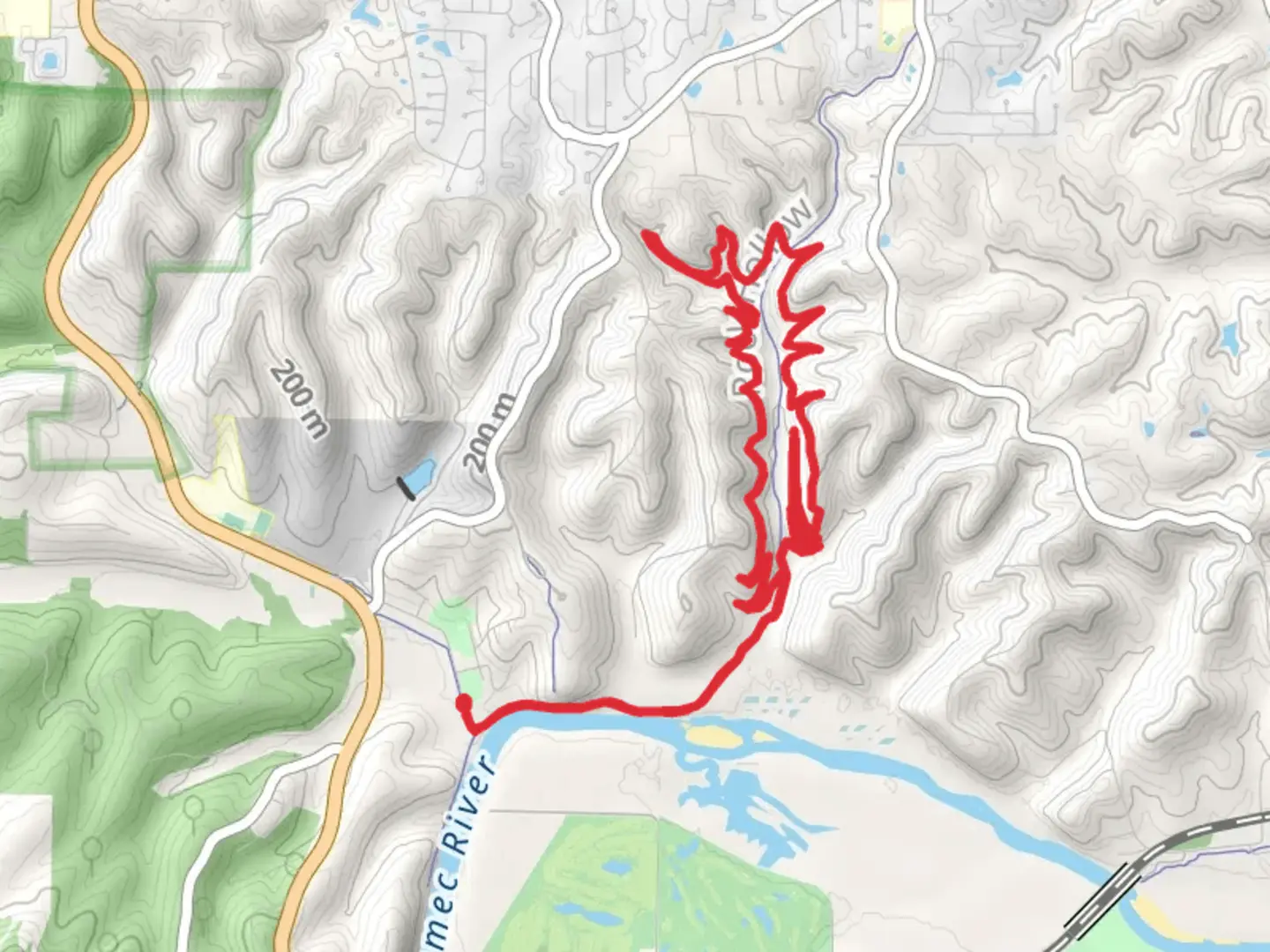 An image depicting the trail Zombie Trail and Rock Hollow Greenway Loop and its surrounding area.