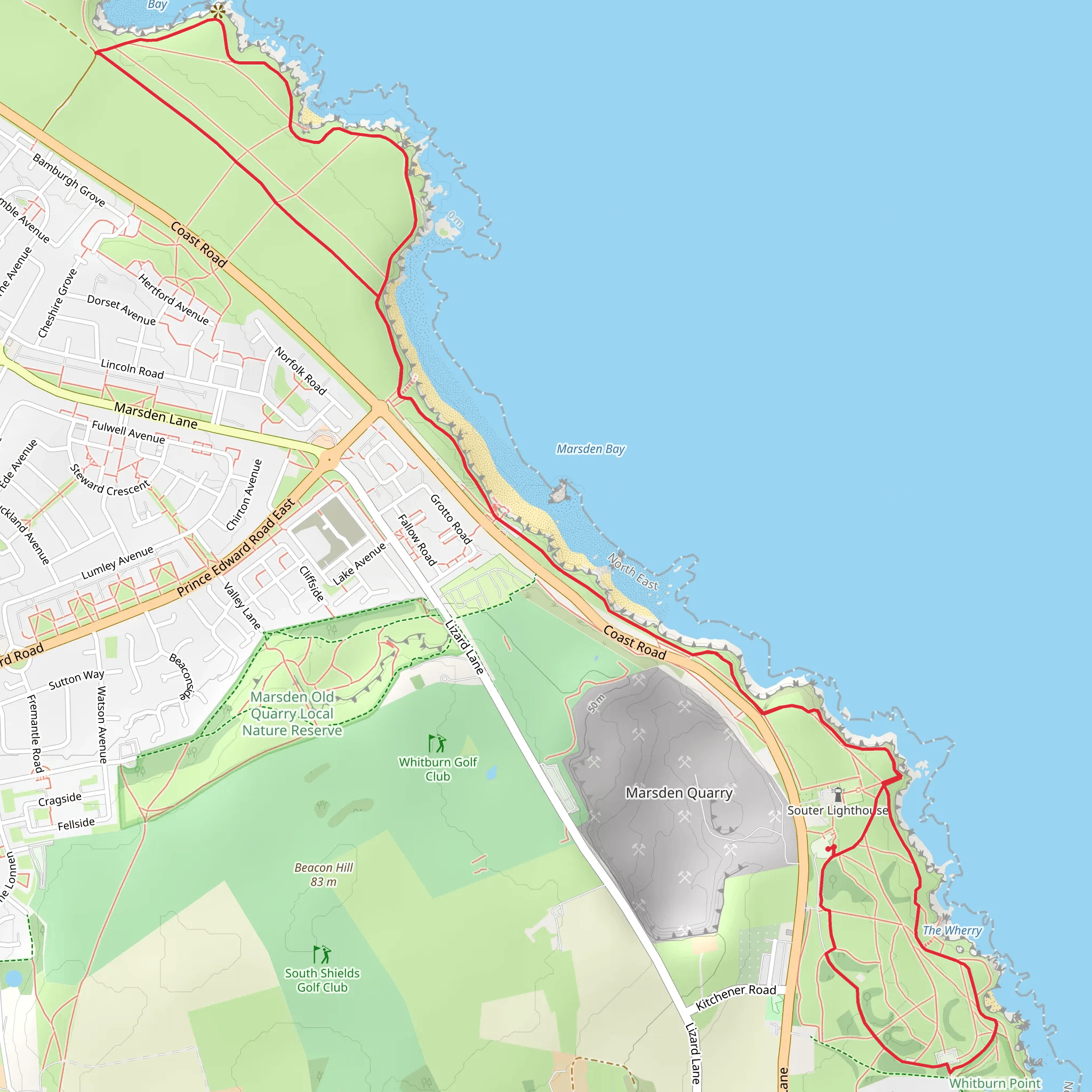 Souter Lighthouse and Whitburn Coastal Park Loop mobile static map