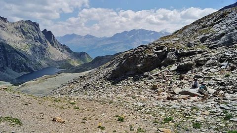 An image depicting the trail Maloja to Bivio via Lunghin Pass and its surrounding area.