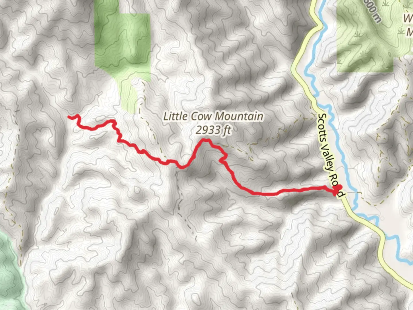 An image depicting the trail Goat Rock Primitive Campground via Glen Eden Trail and its surrounding area.