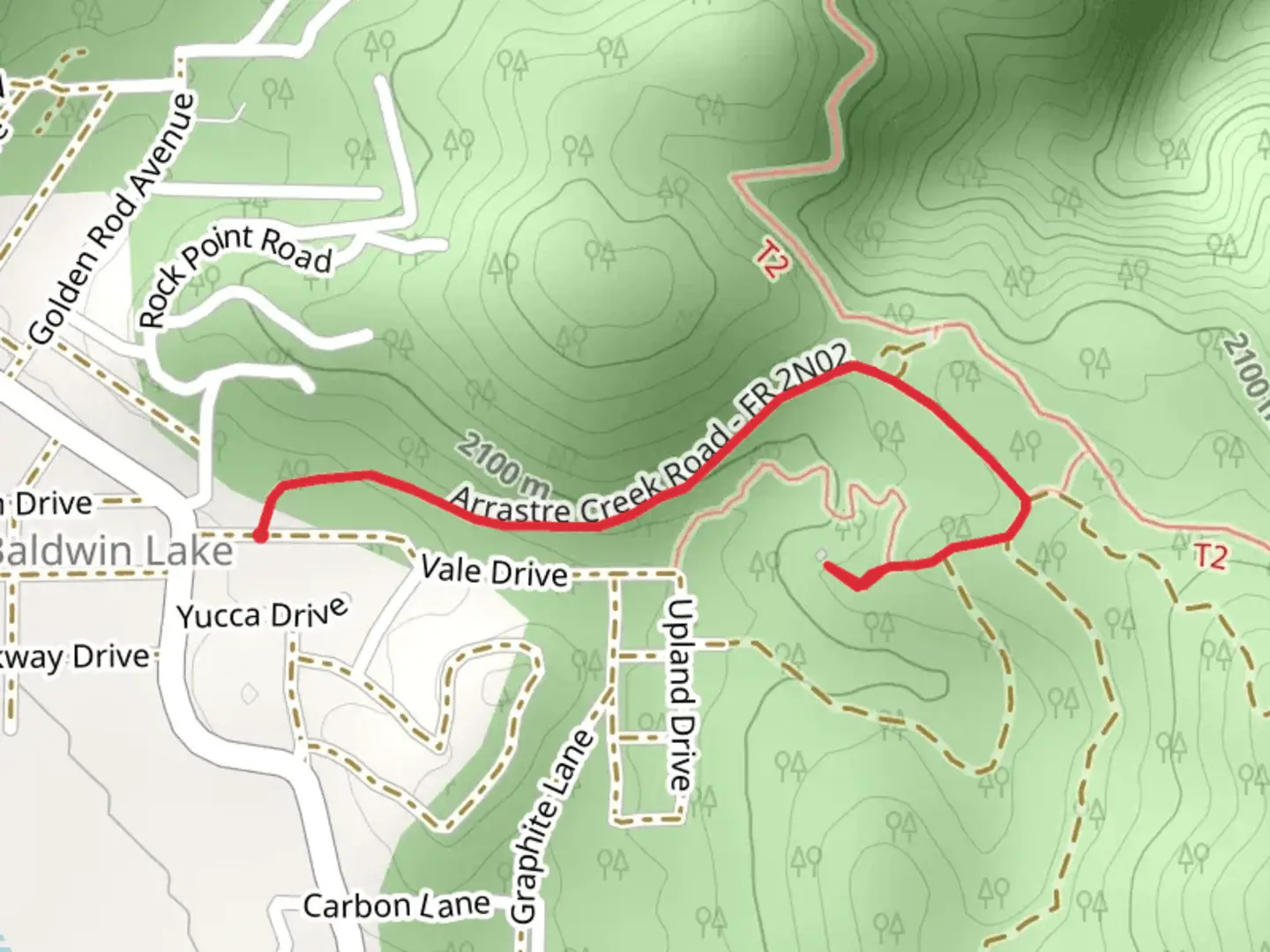 An image depicting the trail Arrastre Creek Road and its surrounding area.