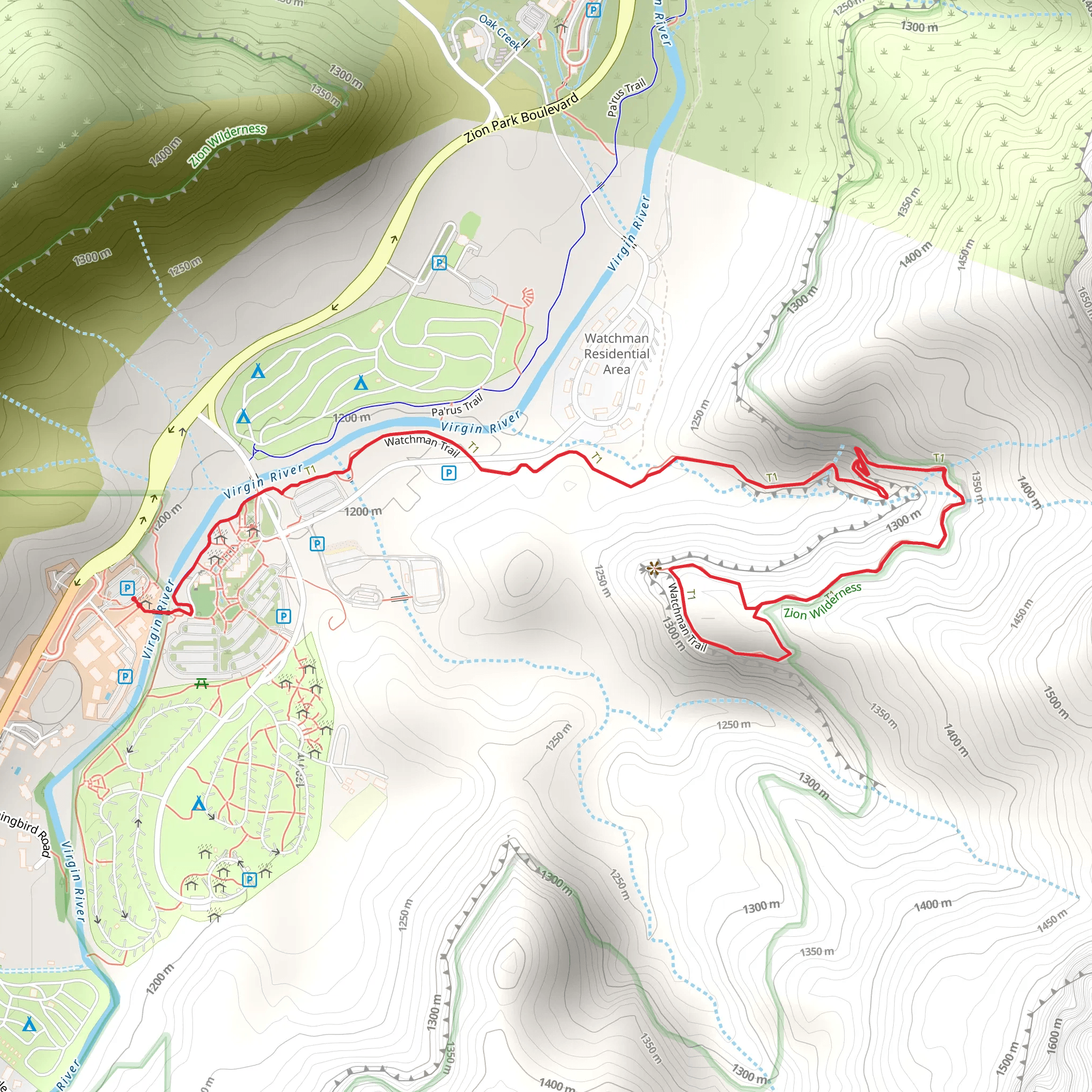 Watchman Trail mobile static map