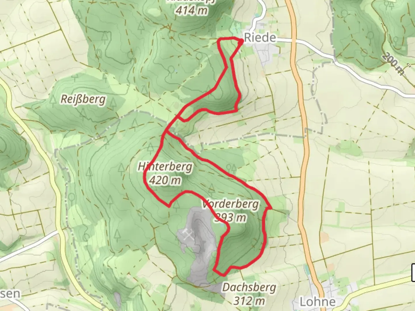 An image depicting the trail Hinterberg and Vorderberg Loop and its surrounding area.
