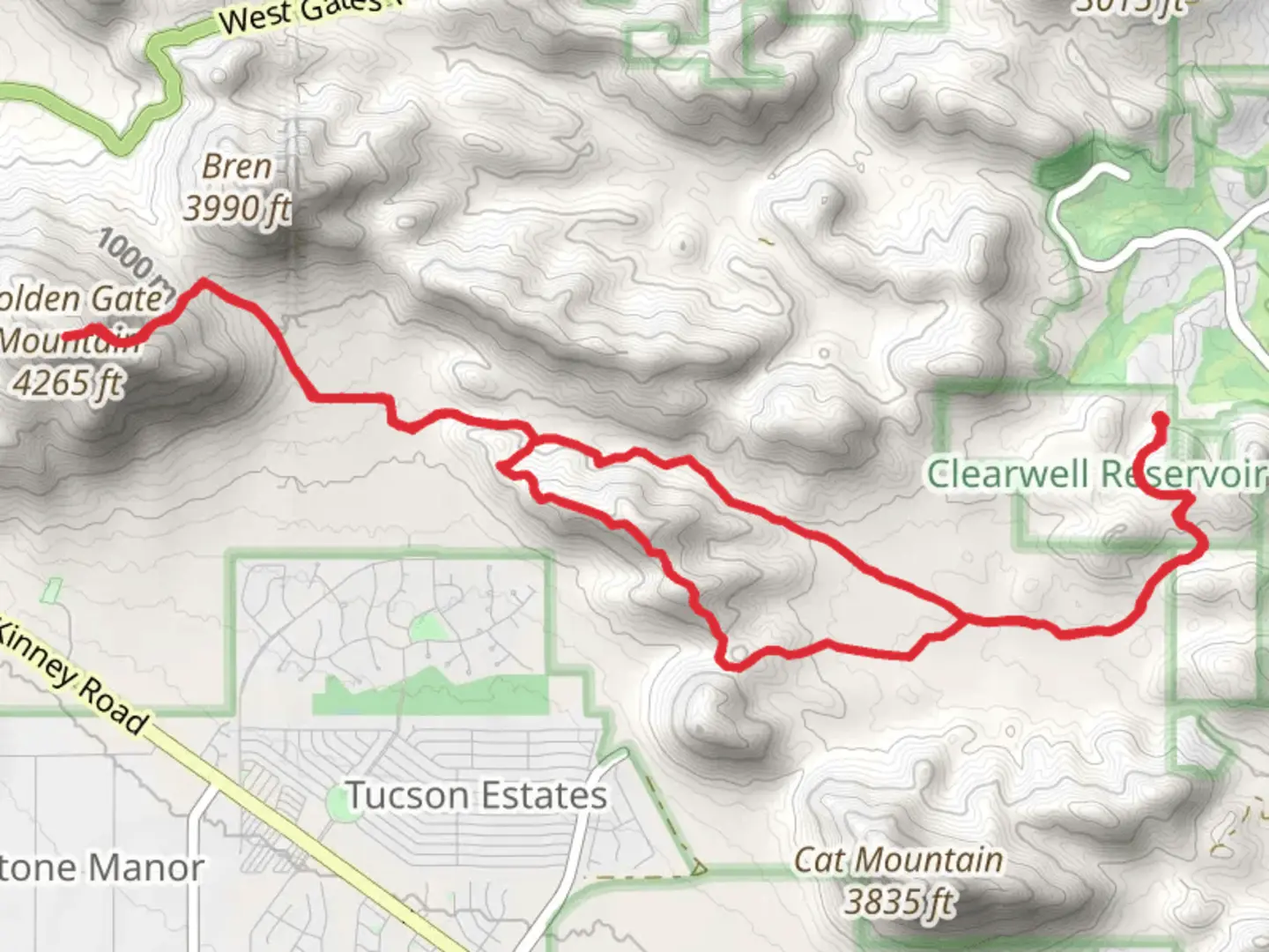 An image depicting the trail Golden Gate Mountain via Star Pass Trail and Yetman trail and its surrounding area.