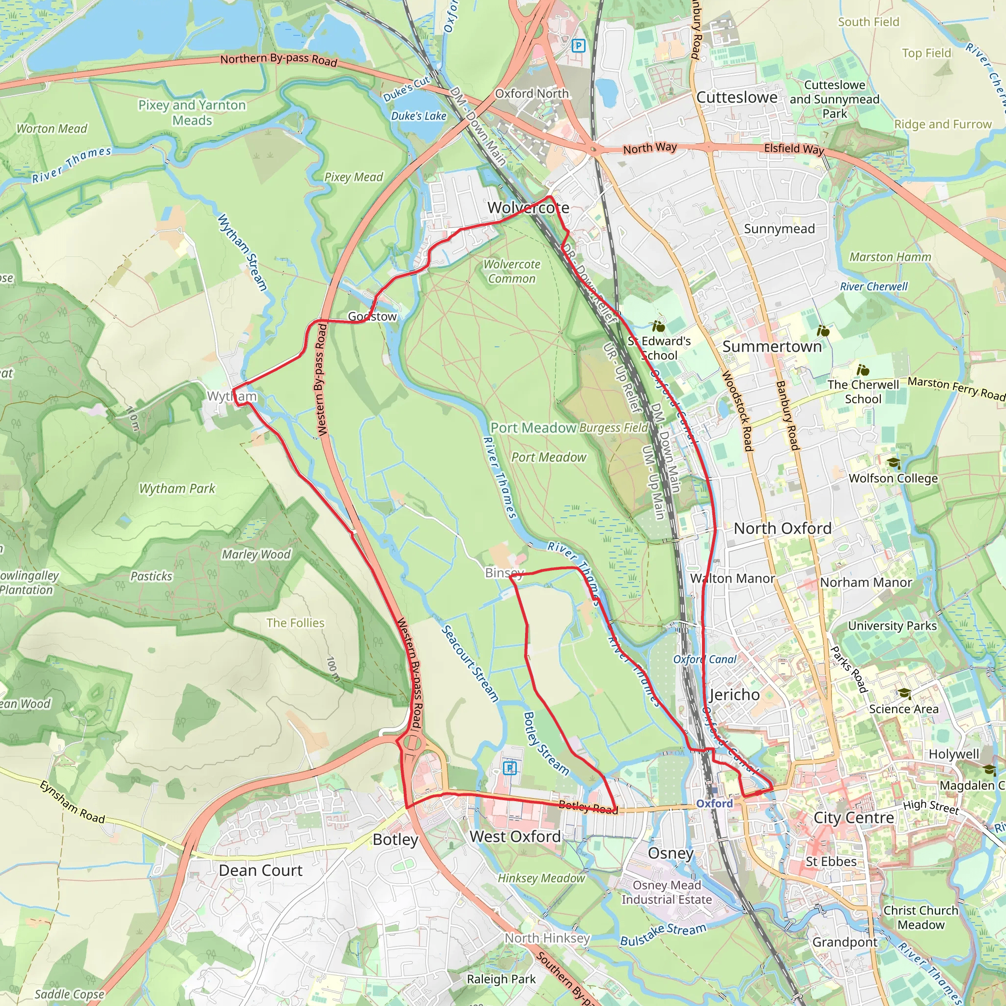 Oxford to Godstow Loop via Wolvercote Common mobile static map