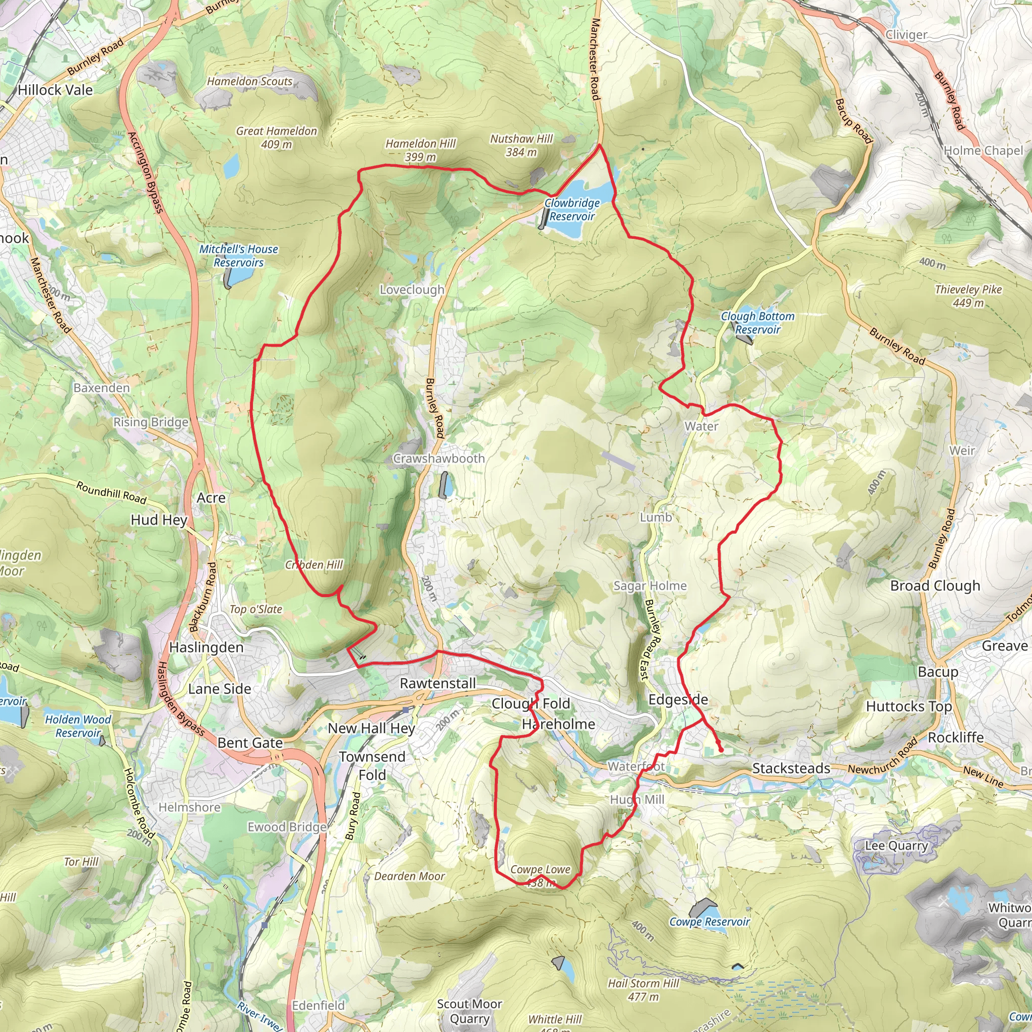Clough, Rawtenstall and Clough Bridge Loop via Cowpe Low mobile static map