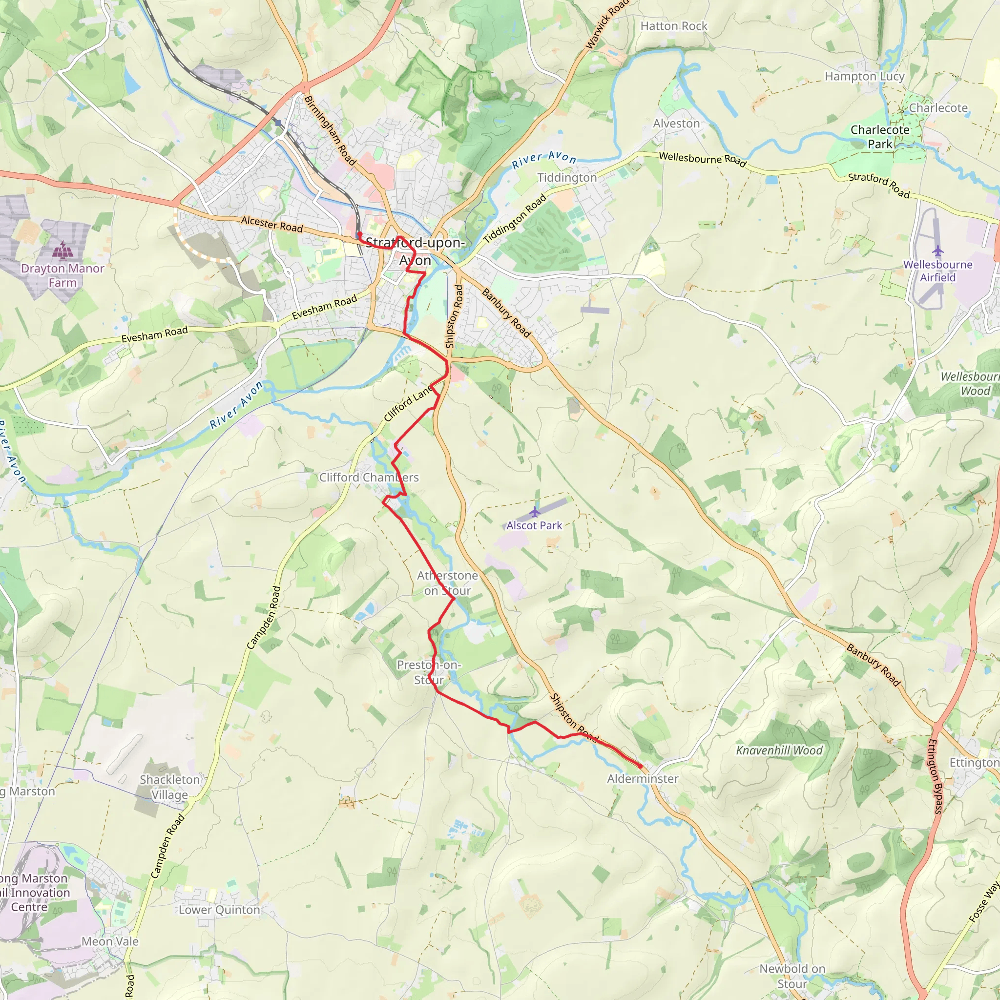 Stratford upon Avon to Alderminster Walk mobile static map