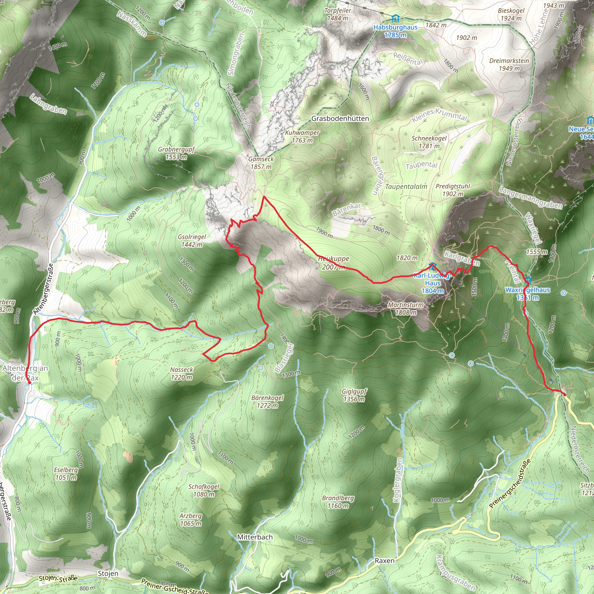 Altenberg an der Rax to Preiner Gscheid via Heukuppe Peak mobile static map